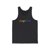 Georgia Pride Tank Top: Flowing Cursive Design with LGBTQ+ Gradient