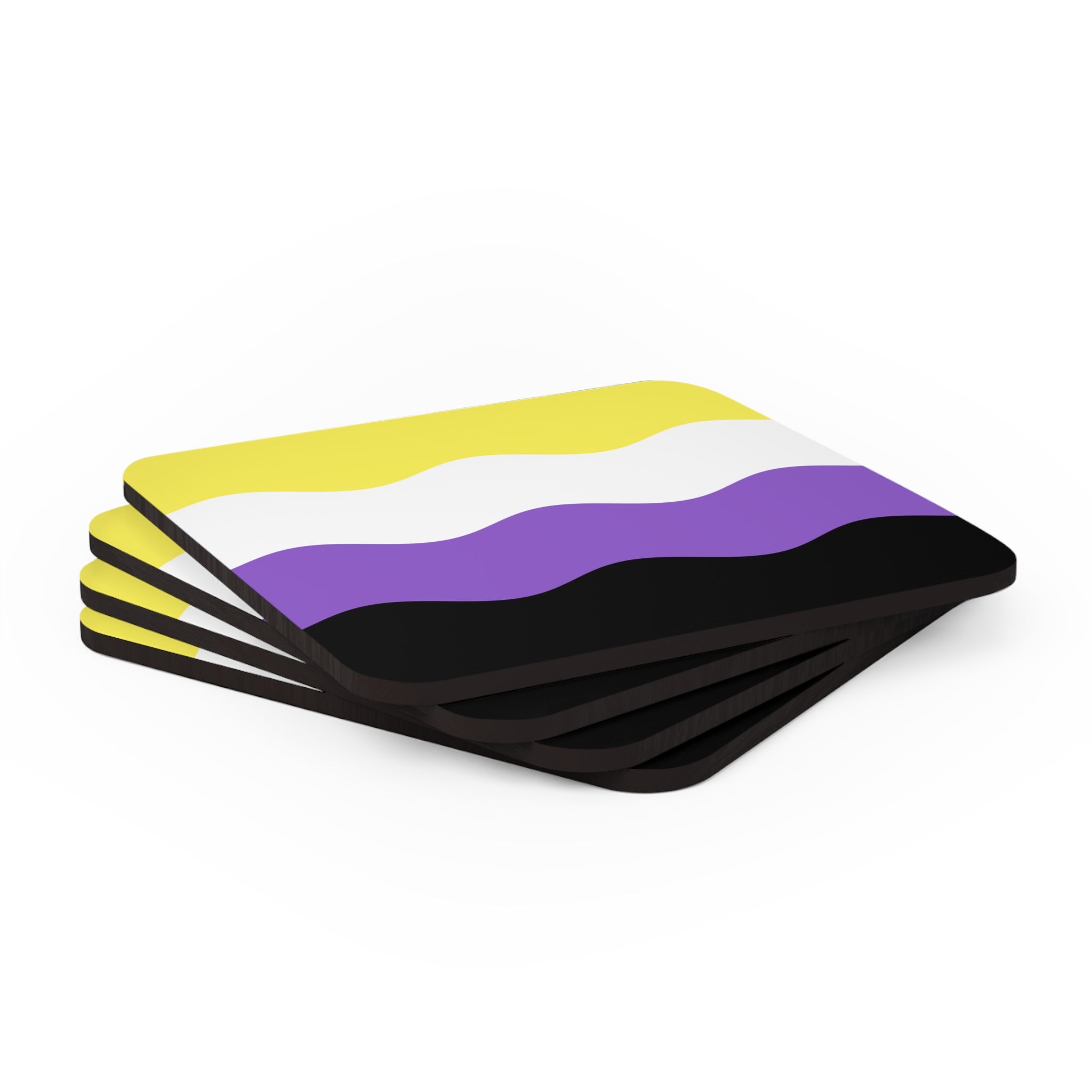 Nonbinary Flag Coaster Set: 4 Corkwood Ripple Drink Coasters