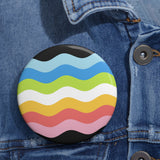 Queer Pride Flag Pin: Round Button with Wavey Design