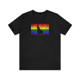 Idaho Pride Flag Tee: Rainbow LGBTQ+ State Silhouette Distressed Shirt