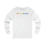 Massachusetts Pride Long Sleeve Tee: Flowing Cursive Design with LGBTQ+ Gradient