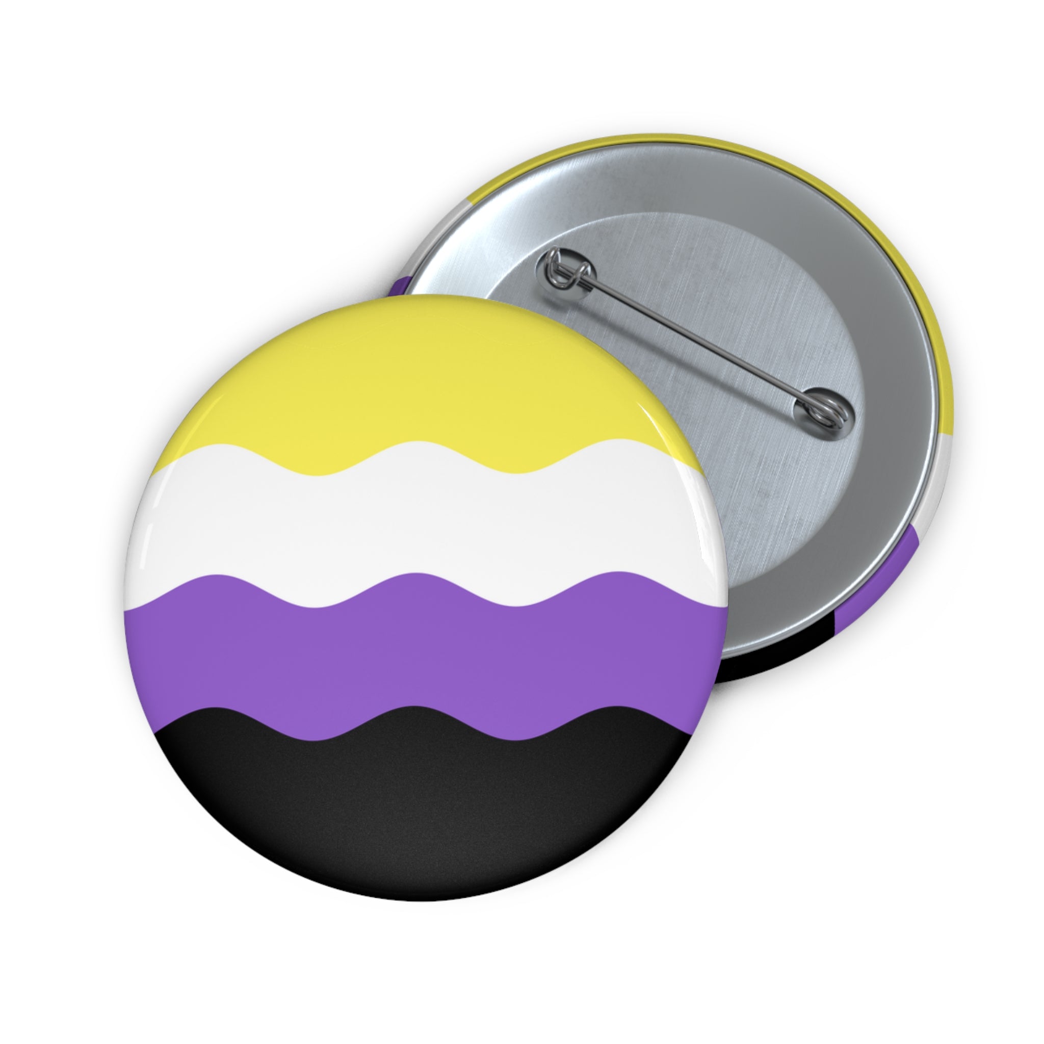 Nonbinary Pride Flag Pin: Round Button with Wavey Design