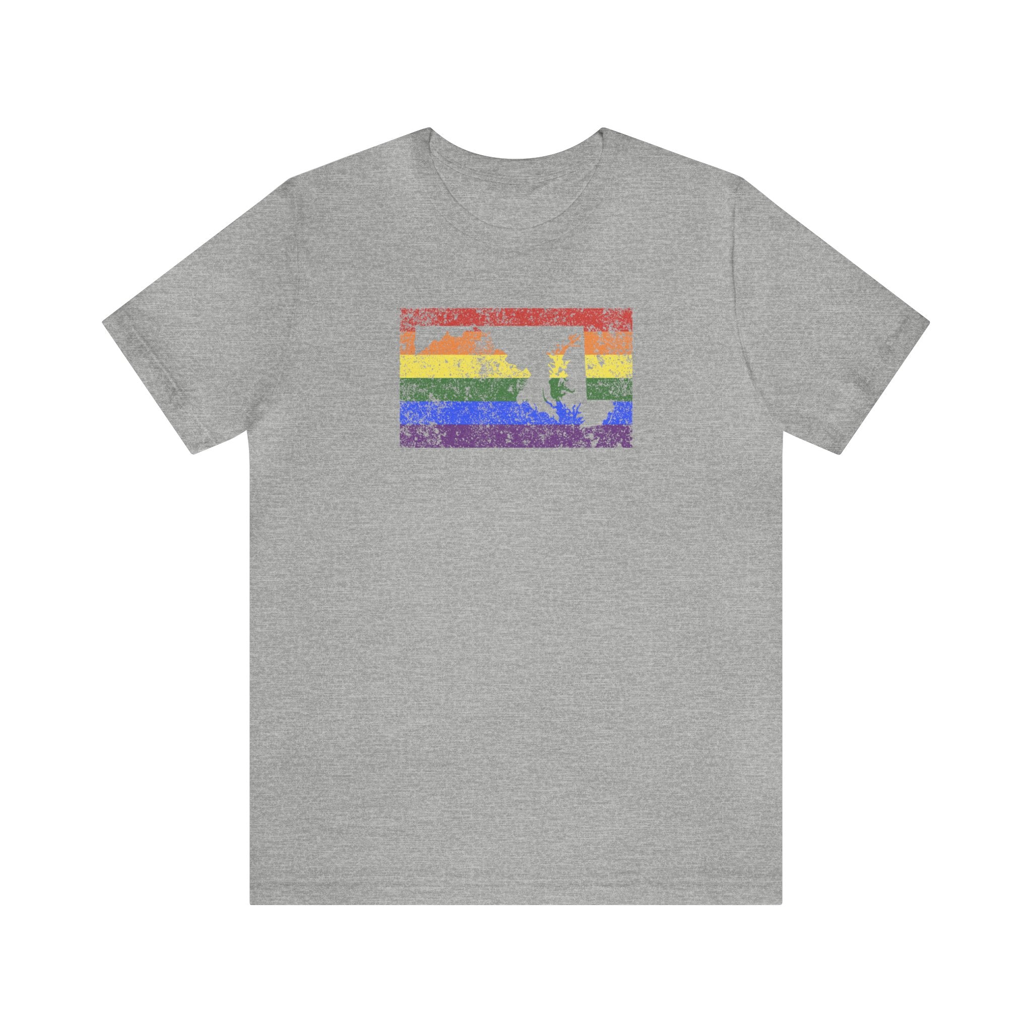 Maryland Pride Flag Tee: Rainbow LGBTQ+ State Silhouette Distressed Shirt