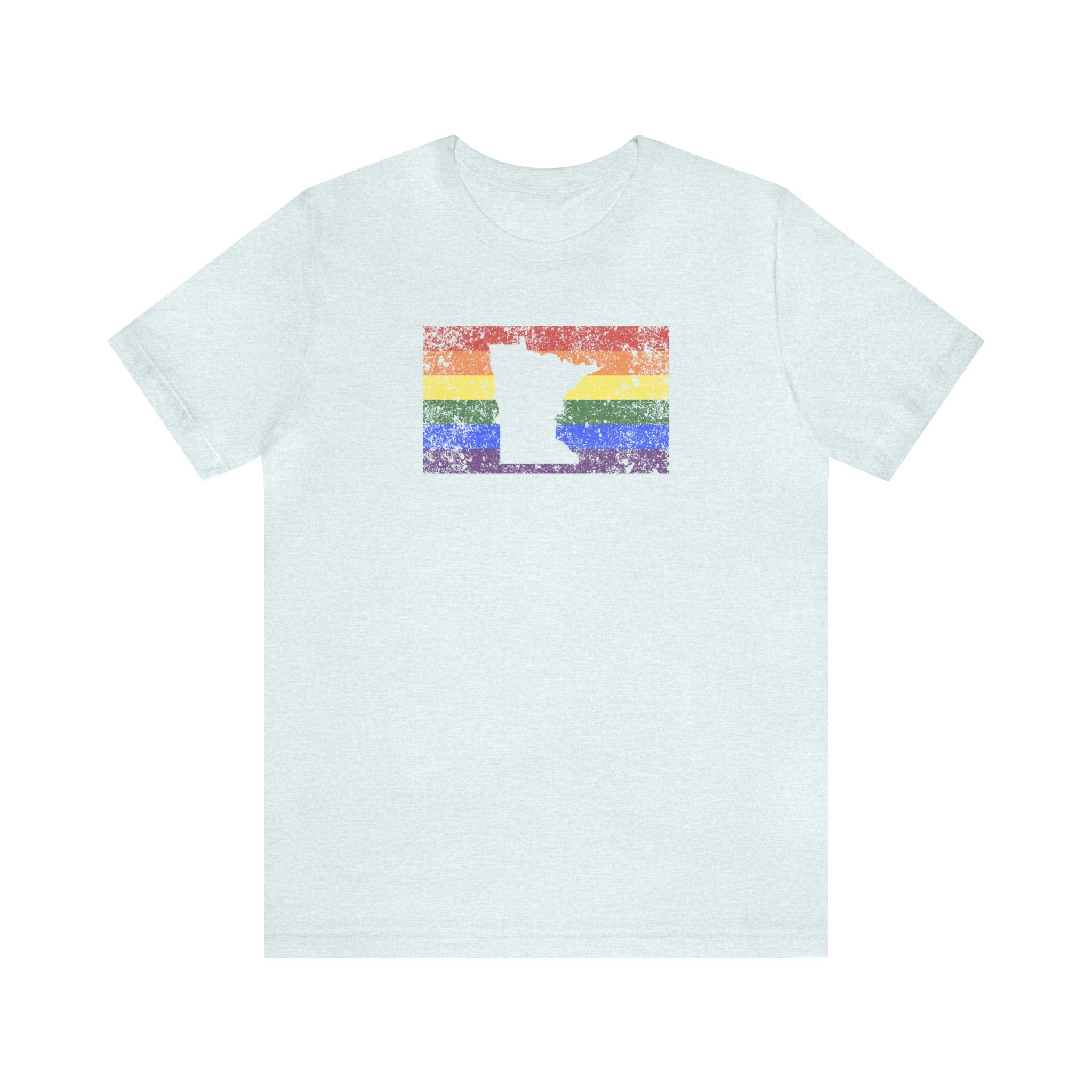 Minnesota Pride Flag Tee: Rainbow LGBTQ+ State Silhouette Distressed Shirt