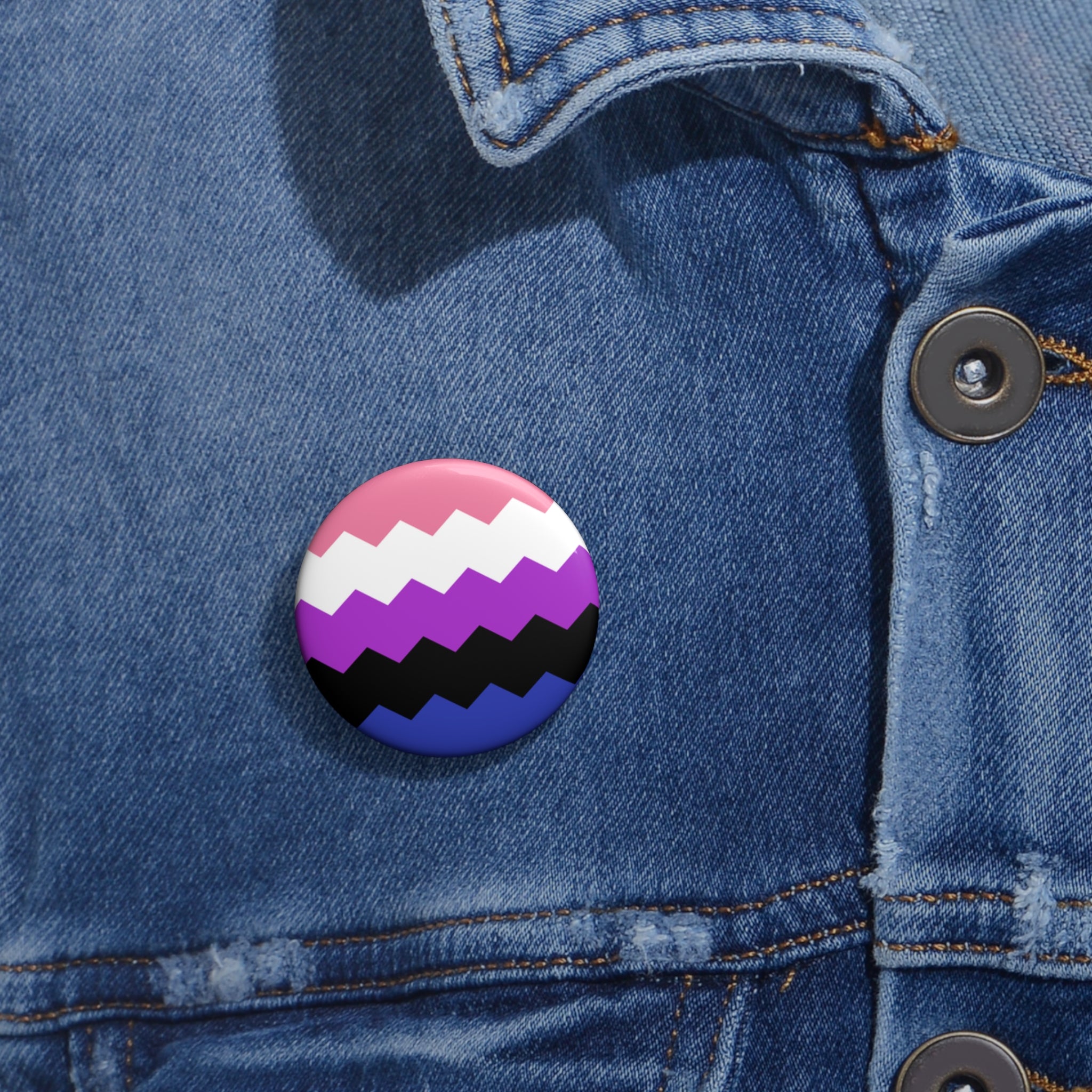 Genderfluid Pride Flag Pin: Round Button with Sharp Design