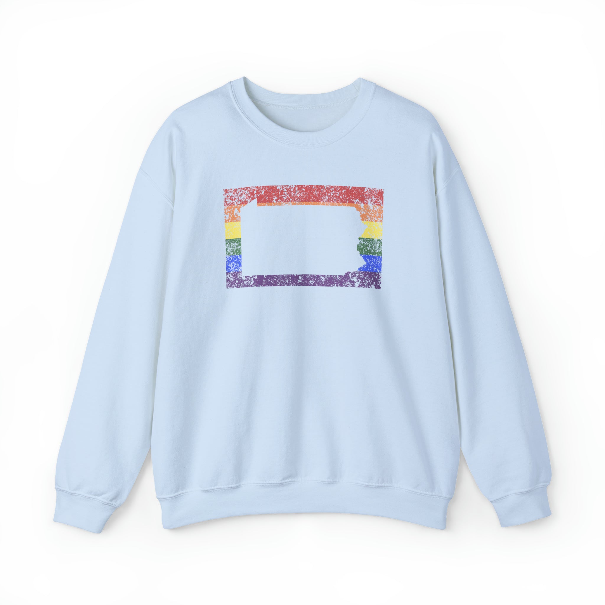 Pennsylvania Pride Flag Sweater: Rainbow LGBTQ+ State Silhouette Distressed Sweatshirt