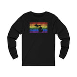 Michigan Pride Flag Long Sleeve Tee: Rainbow LGBTQ+ State Silhouette Distressed Long Sleeve T-Shirt