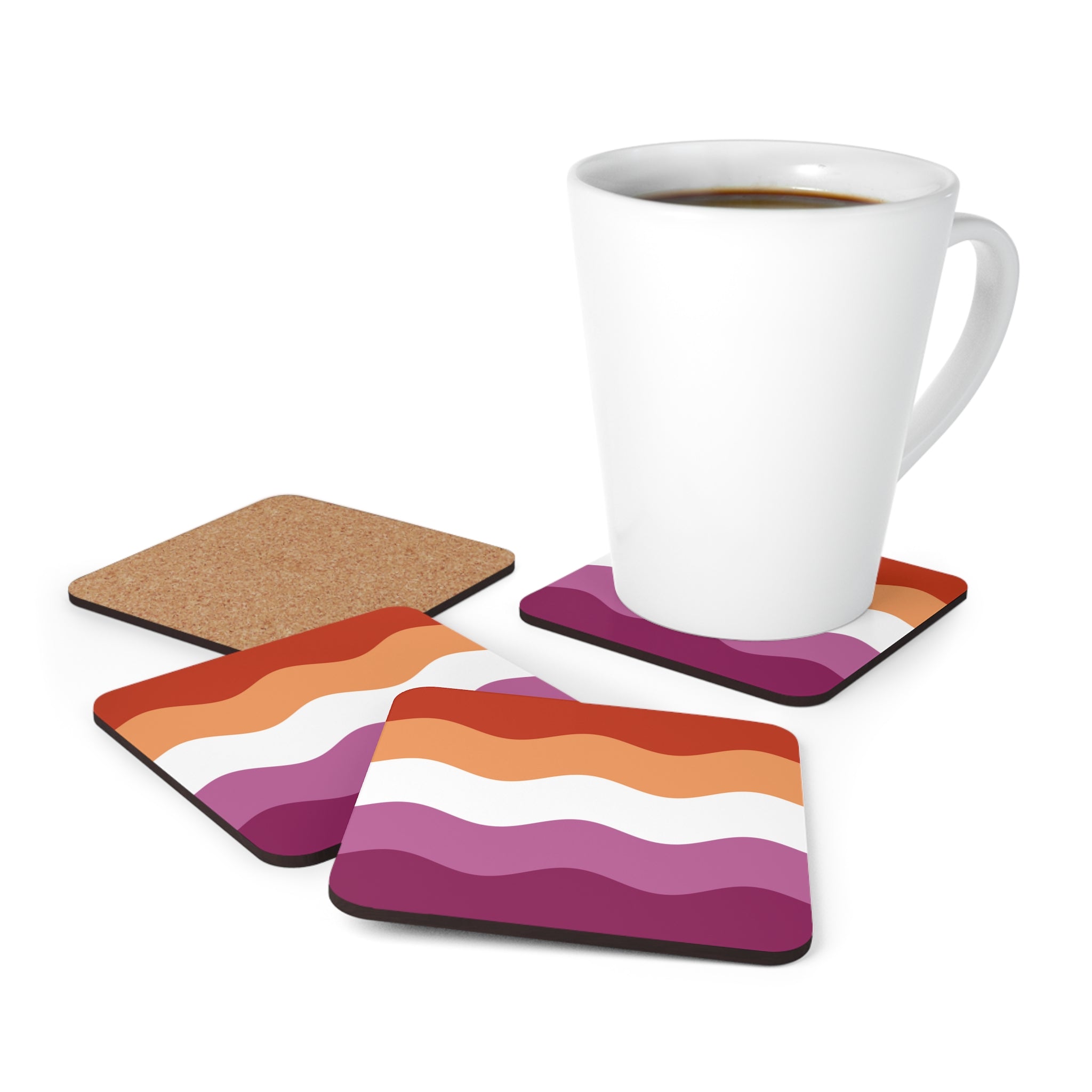 Lesbian Pride Flag Coaster Set: 4 Corkwood Ripple Drink Coasters