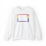 North Dakota Pride Flag Sweater: Rainbow LGBTQ+ State Silhouette Distressed Sweatshirt