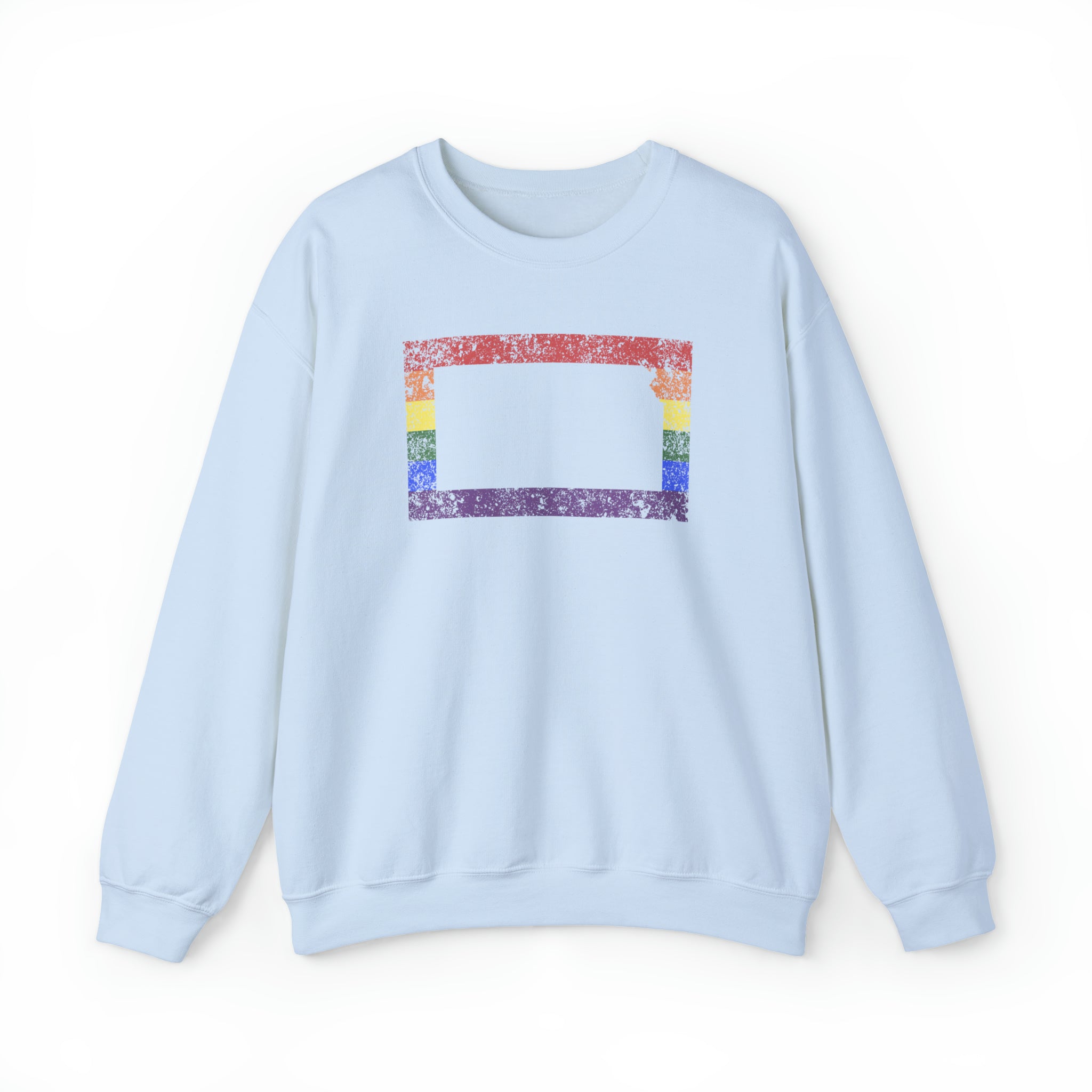 Kansas Pride Flag Sweater: Rainbow LGBTQ+ State Silhouette Distressed Sweatshirt