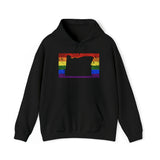 Oregon Pride Flag Hoodie: Rainbow LGBTQ+ State Silhouette Distressed Hooded Sweatshirt