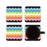 Queer Pride Flag Coaster Set: 4 Corkwood Wavey Drink Coasters