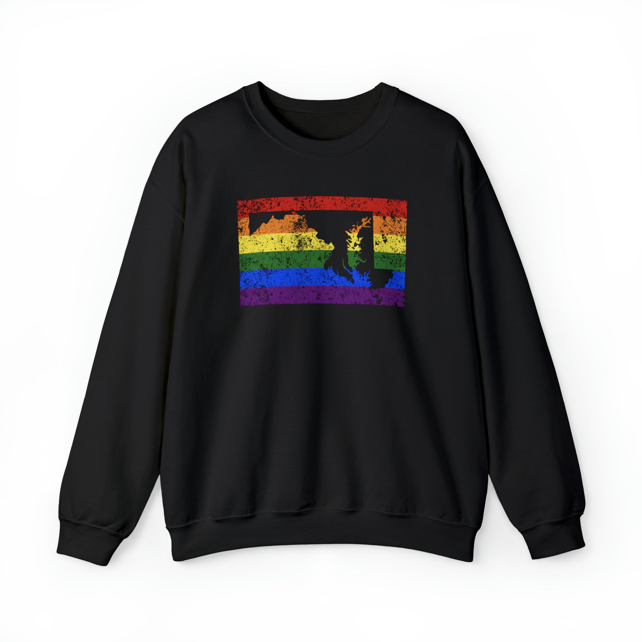 Maryland Pride Flag Sweater: Rainbow LGBTQ+ State Silhouette Distressed Sweatshirt