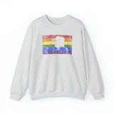 Alaska Pride Flag Sweater: Rainbow LGBTQ+ State Silhouette Distressed Sweatshirt