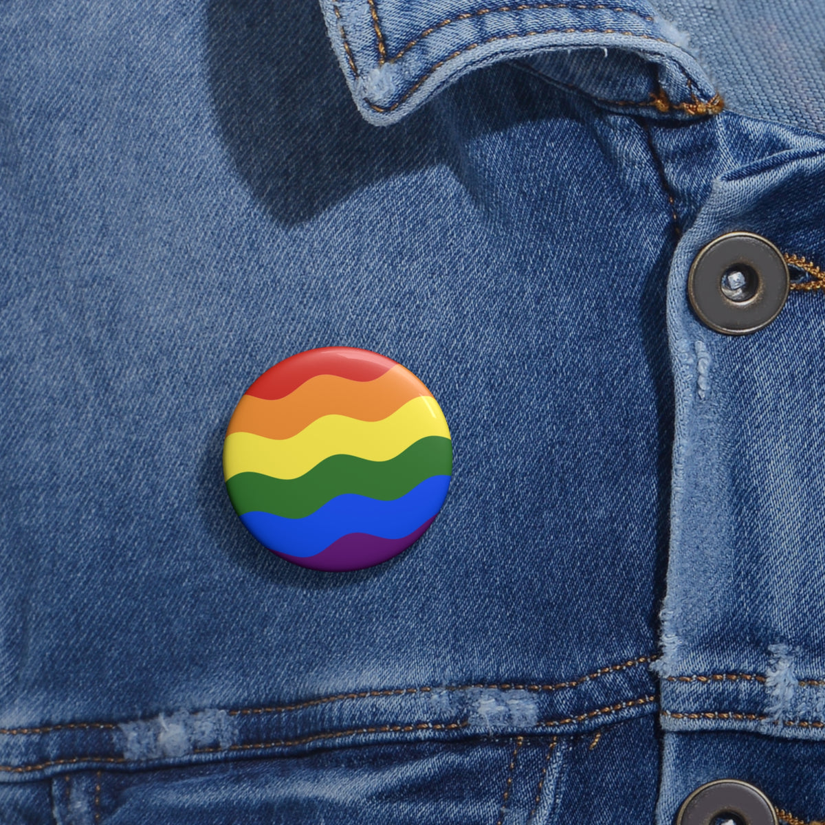 Pride Flag Pin: Round Button with Wavey Design