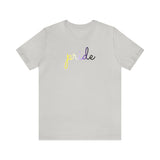 Nonbinary Pride T-Shirt: Flowing Cursive 'Pride' in Gradient Hues