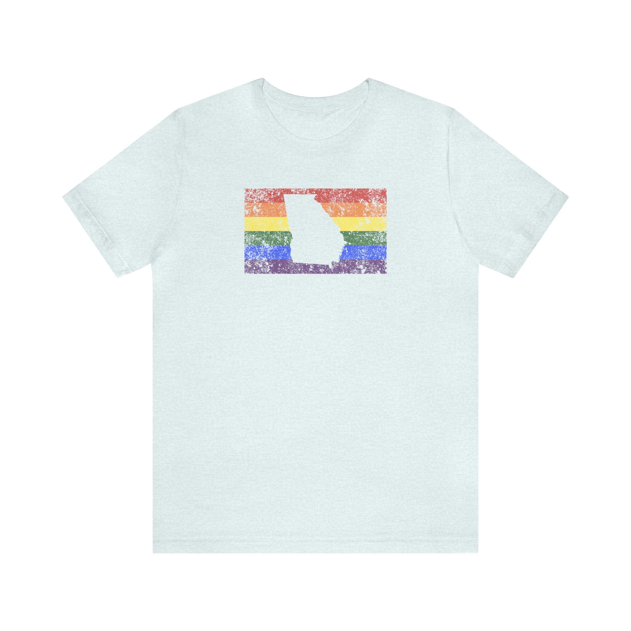 Georgia Pride Flag Tee: Rainbow LGBTQ+ State Silhouette Distressed Shirt