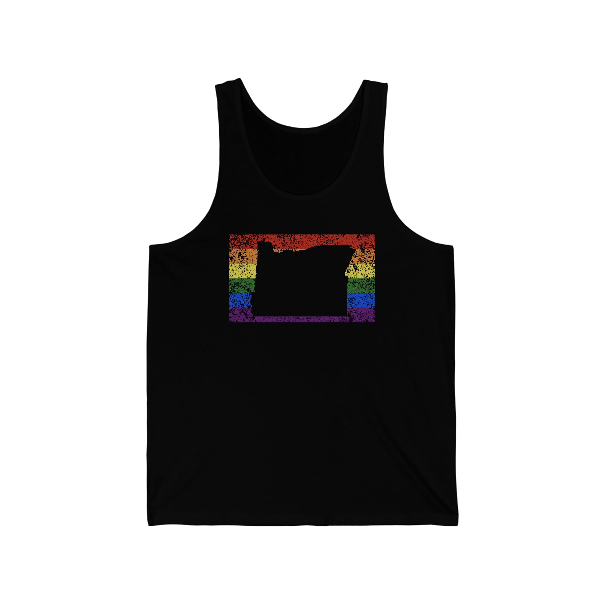 Oregon Pride Flag Tank: Rainbow LGBTQ+ State Silhouette Distressed Tank-Top