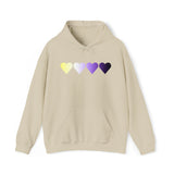 Nonbinary Flag Hearts Hoodie: Pride LGBTQ+ Gradient Design