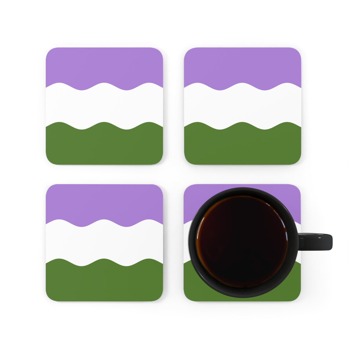 Genderqueer Flag Coaster Set: 4 Corkwood Ripple Drink Coasters