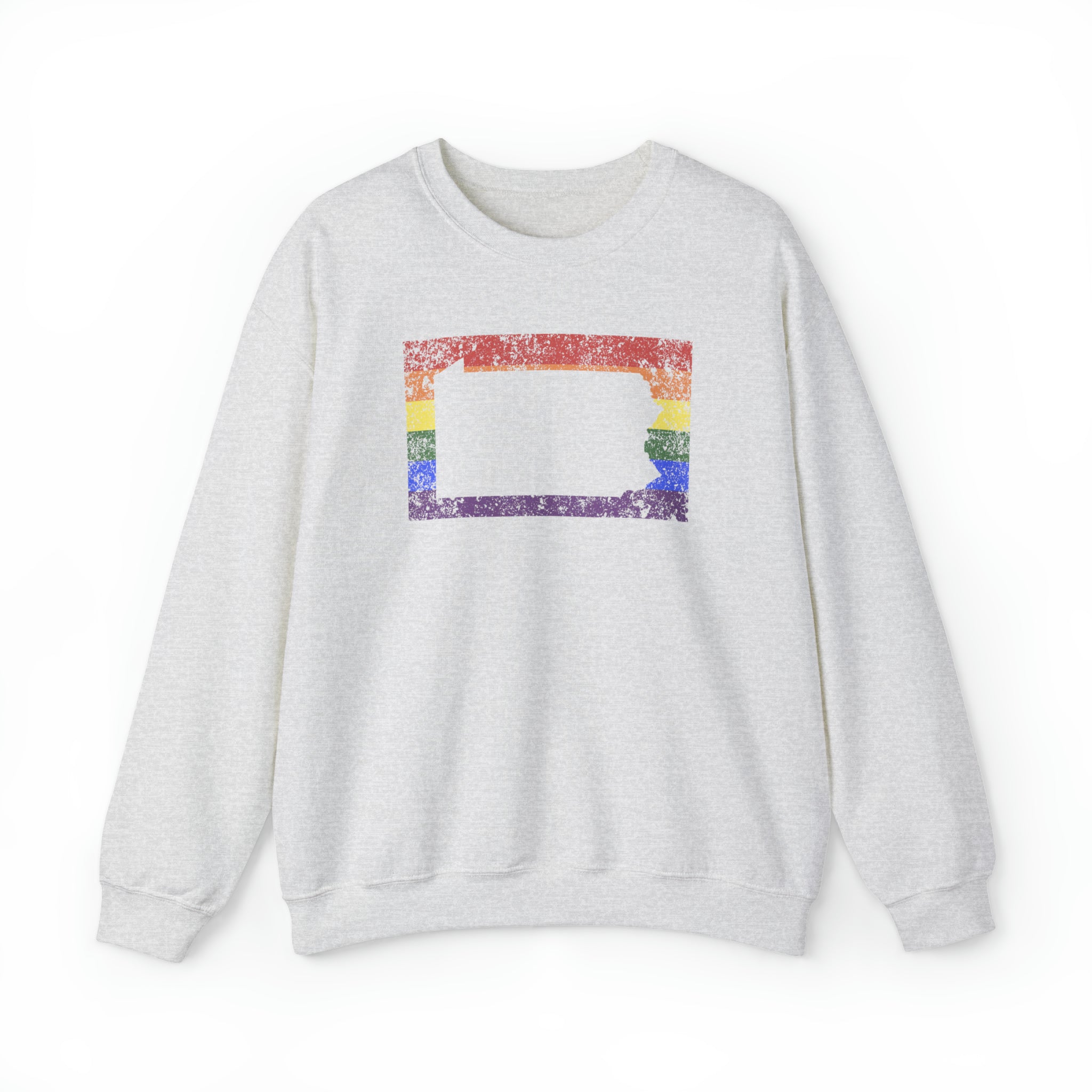 Pennsylvania Pride Flag Sweater: Rainbow LGBTQ+ State Silhouette Distressed Sweatshirt