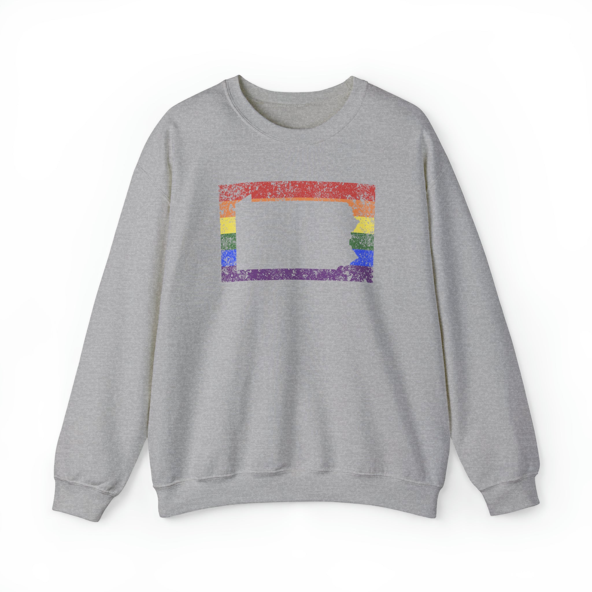 Pennsylvania Pride Flag Sweater: Rainbow LGBTQ+ State Silhouette Distressed Sweatshirt