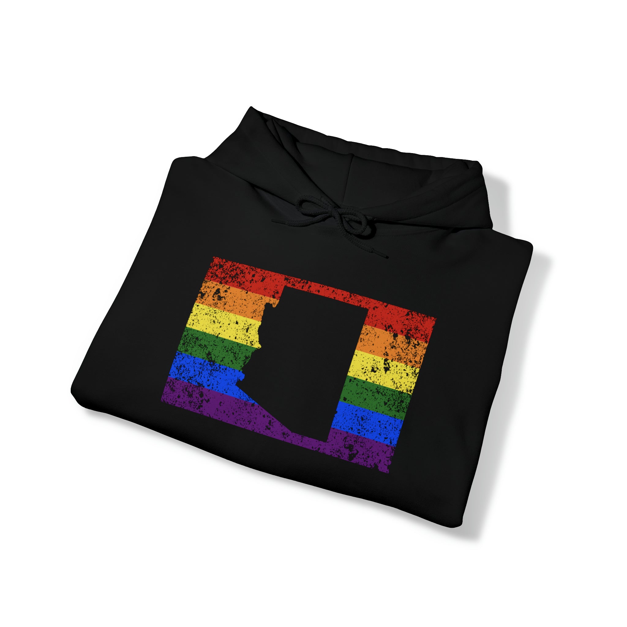 Arizona Pride Flag Hoodie: Rainbow LGBTQ+ State Silhouette Distressed Hooded Sweatshirt