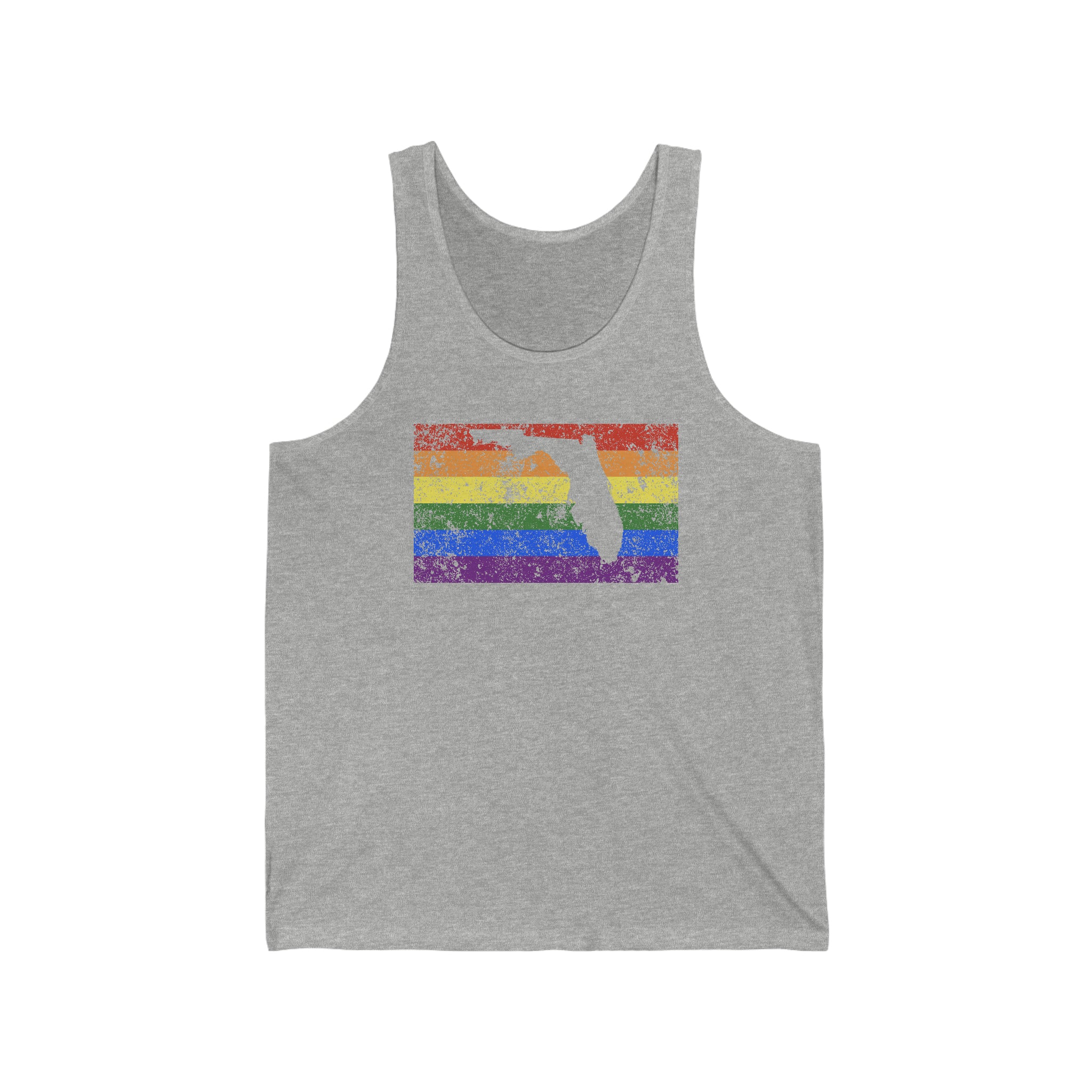 Florida Pride Flag Tank: Rainbow LGBTQ+ State Silhouette Distressed Tank-Top