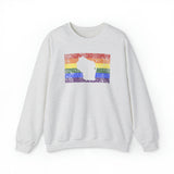 Wisconsin Pride Flag Sweater: Rainbow LGBTQ+ State Silhouette Distressed Sweatshirt