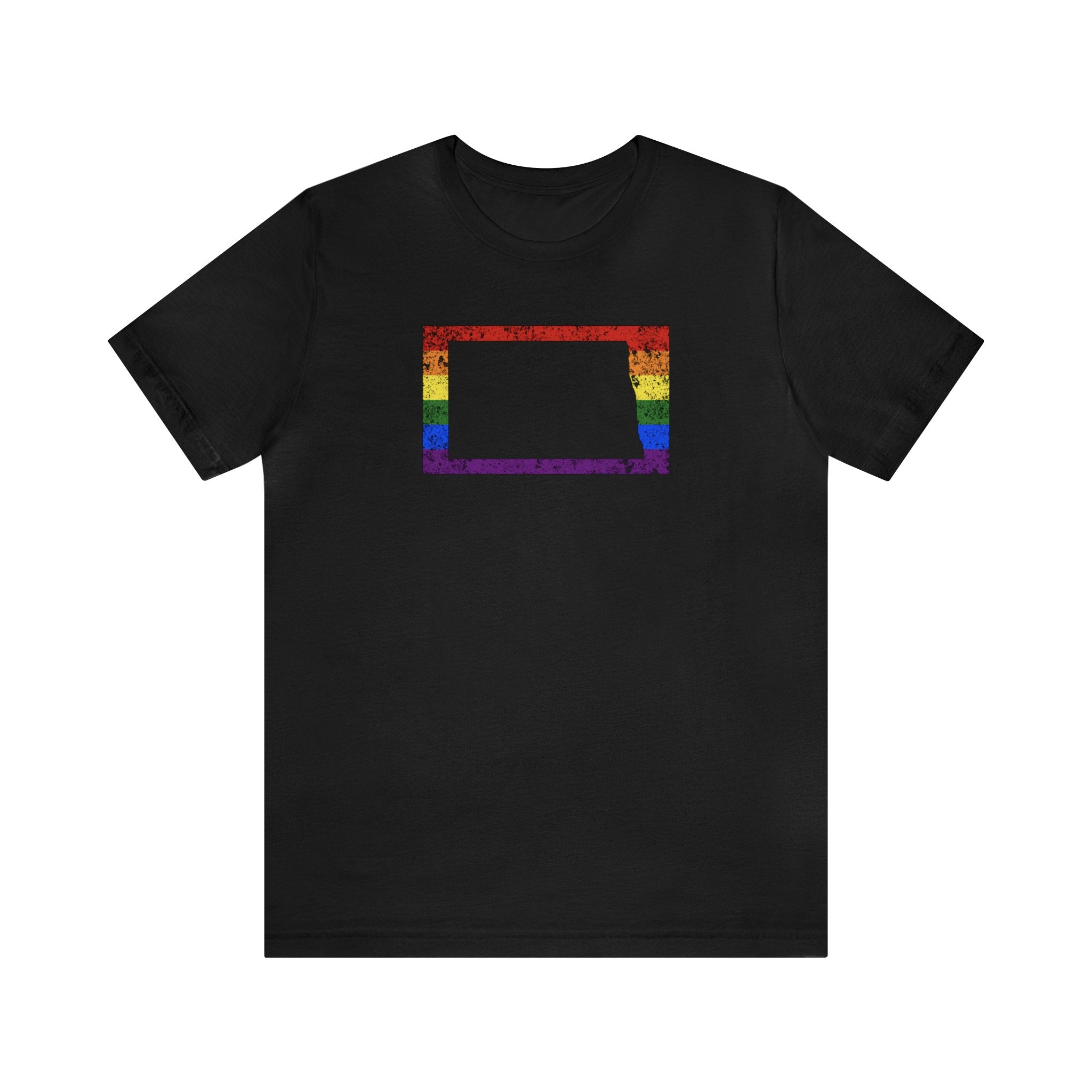 North Dakota Pride Flag Tee: Rainbow LGBTQ+ State Silhouette Distressed Shirt