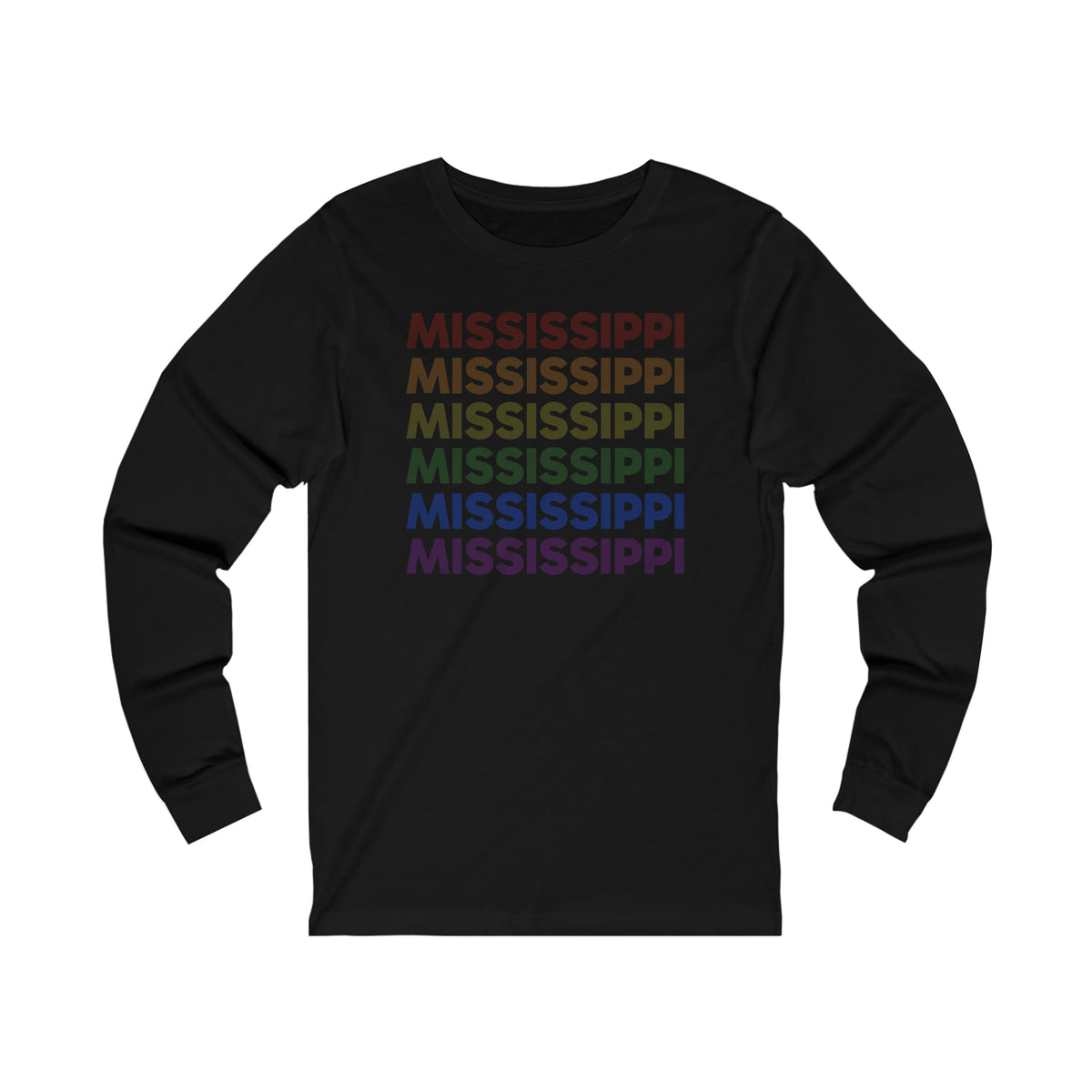 Mississippi LGBTQ+ Pride Flag, Faded Black Long Sleeve Tee