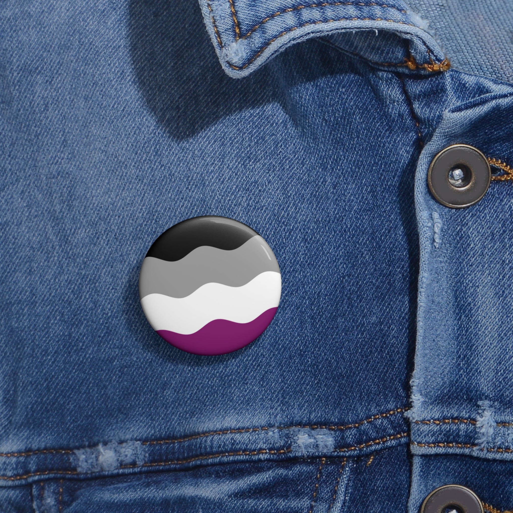 Asexual Pride Flag Pin: Round Button with Wavey Design