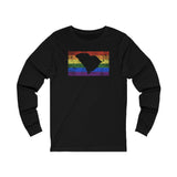 South Carolina Pride Flag Long Sleeve Tee: Rainbow LGBTQ+ State Silhouette Distressed Long Sleeve T-Shirt