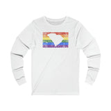 South Carolina Pride Flag Long Sleeve Tee: Rainbow LGBTQ+ State Silhouette Distressed Long Sleeve T-Shirt