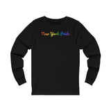 New York Pride Long Sleeve Tee: Flowing Cursive Design with LGBTQ+ Gradient