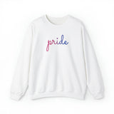 Bisexual Pride Sweater: Flowing Cursive 'Pride' in Gradient Hues