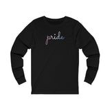 Bigender Pride Long Sleeve T-Shirt: Flowing Cursive 'Pride' in Gradient Hues