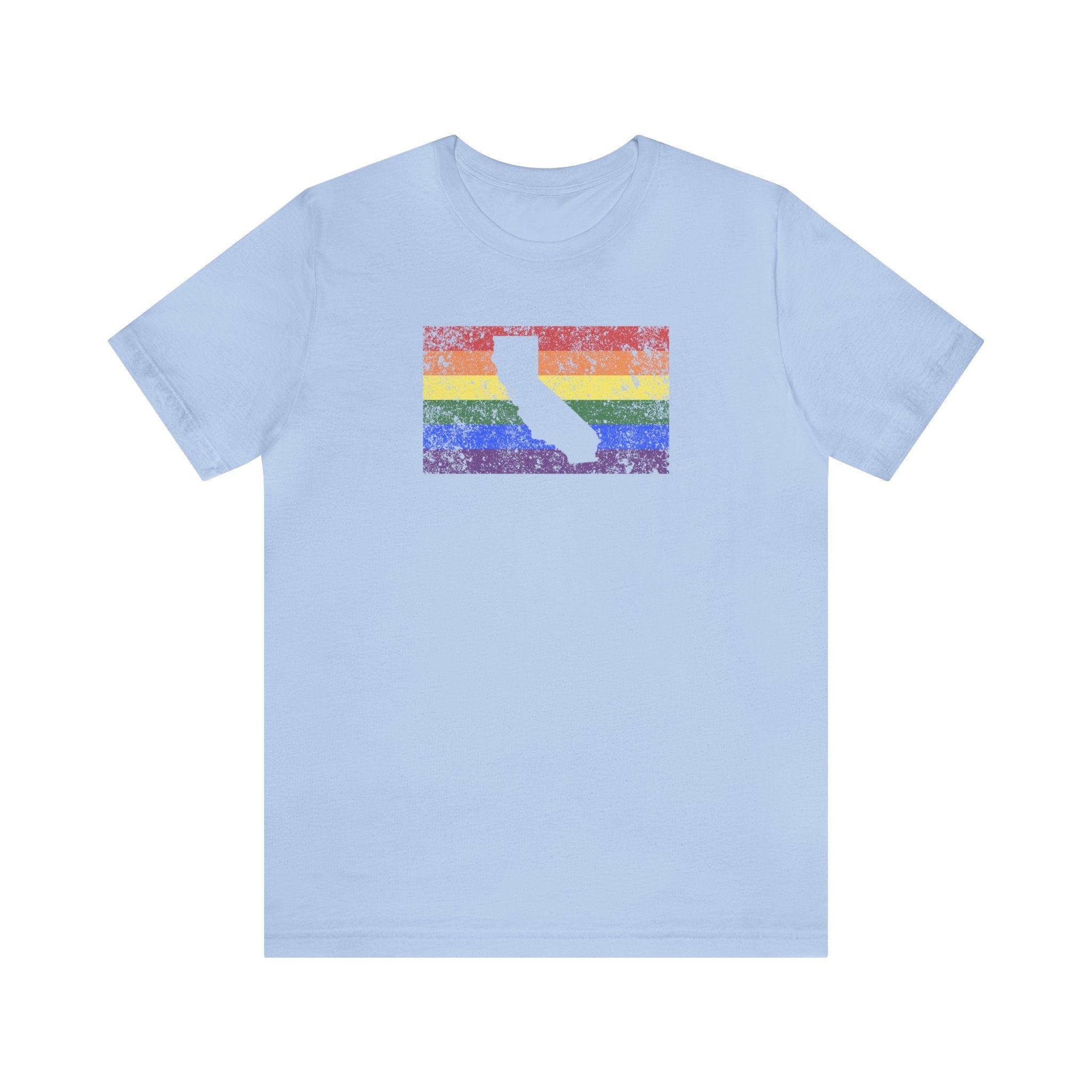 California Pride Flag Tee: Rainbow LGBTQ+ State Silhouette Distressed Shirt