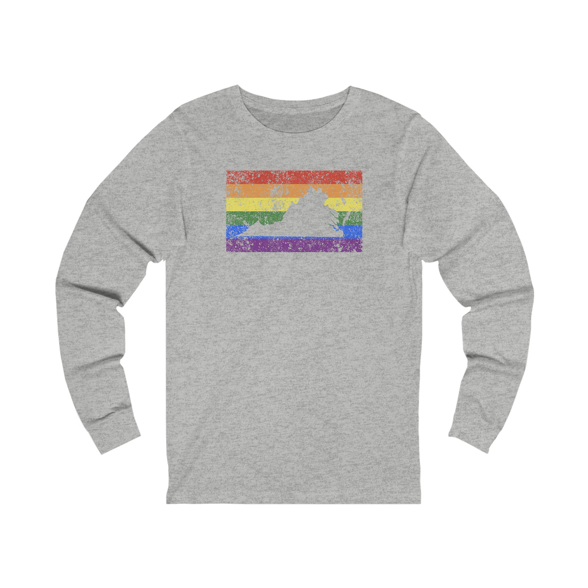 Virginia Pride Flag Long Sleeve Tee: Rainbow LGBTQ+ State Silhouette Distressed Long Sleeve T-Shirt