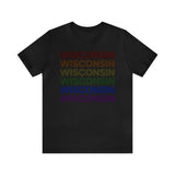 Wisconsin LGBTQ+ Pride Flag, Faded Black T-Shirt