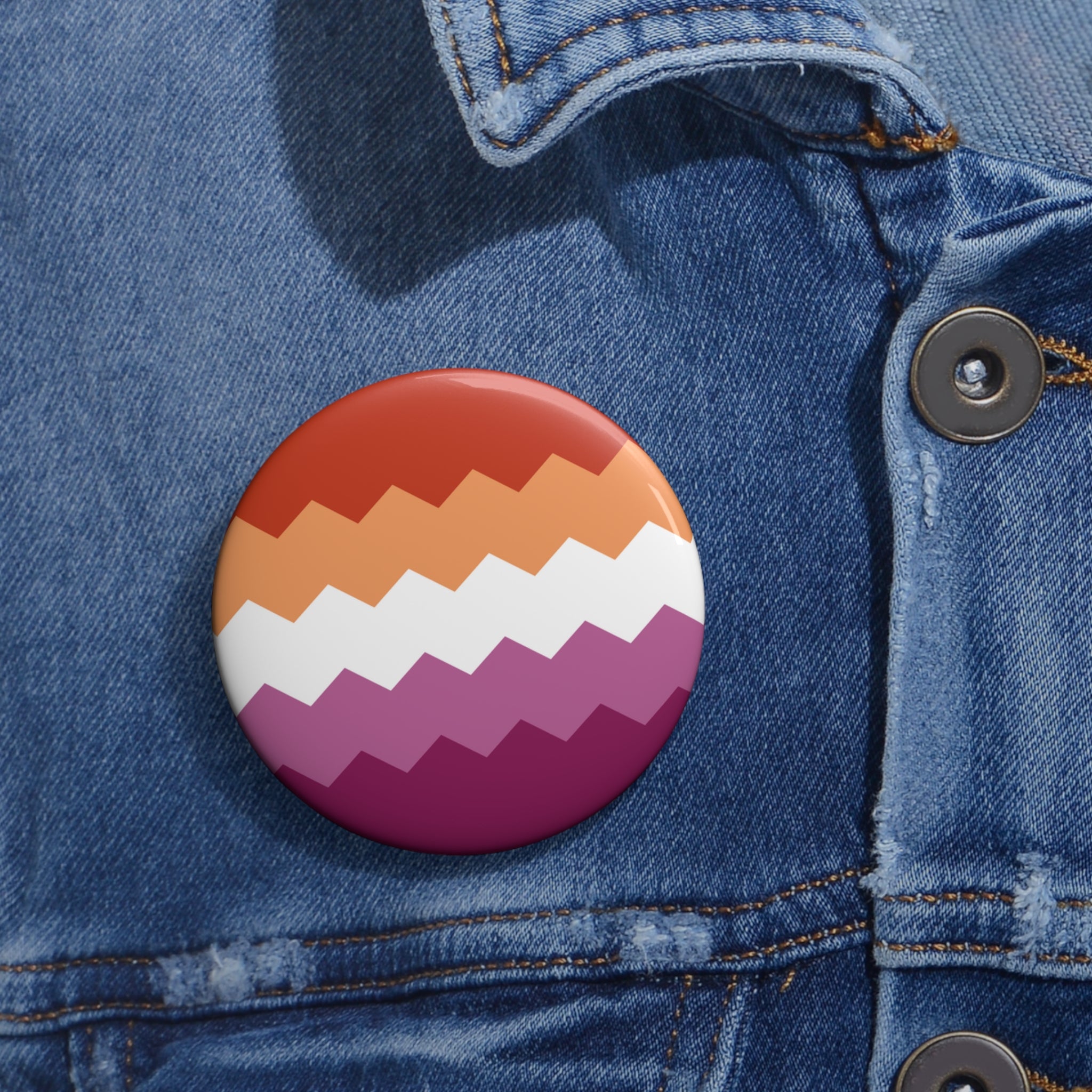 Lesbian Pride Flag Pin: Round Button with Sharp Design