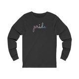 Bigender Pride Long Sleeve T-Shirt: Flowing Cursive 'Pride' in Gradient Hues