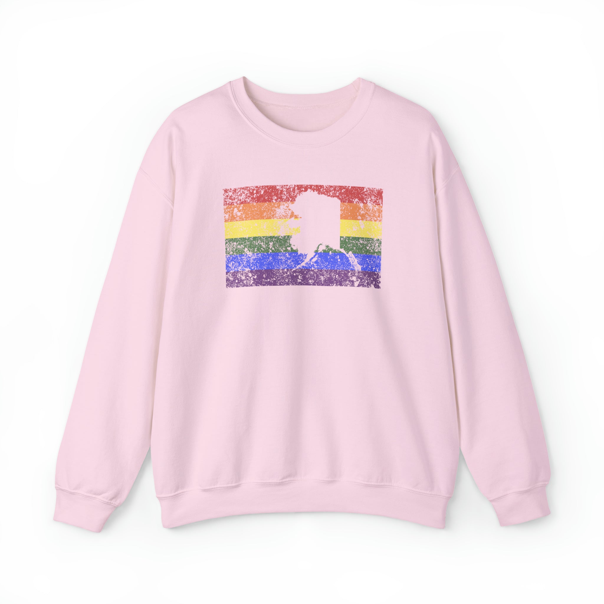 Alaska Pride Flag Sweater: Rainbow LGBTQ+ State Silhouette Distressed Sweatshirt