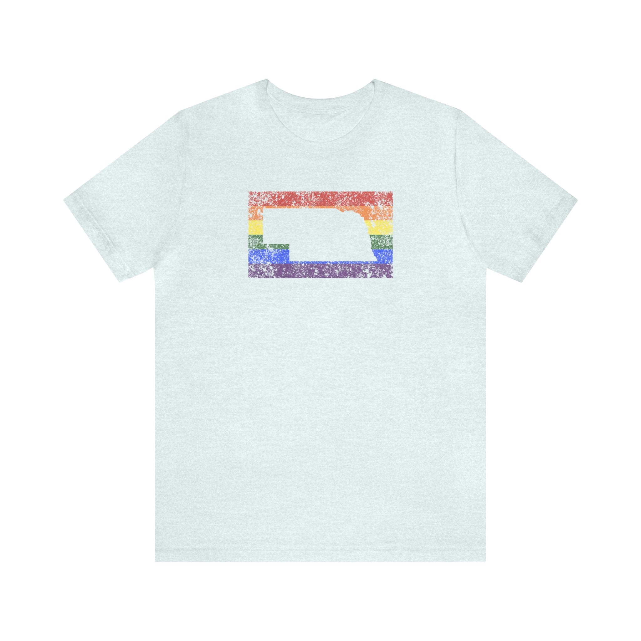 Nebraska Pride Flag Tee: Rainbow LGBTQ+ State Silhouette Distressed Shirt