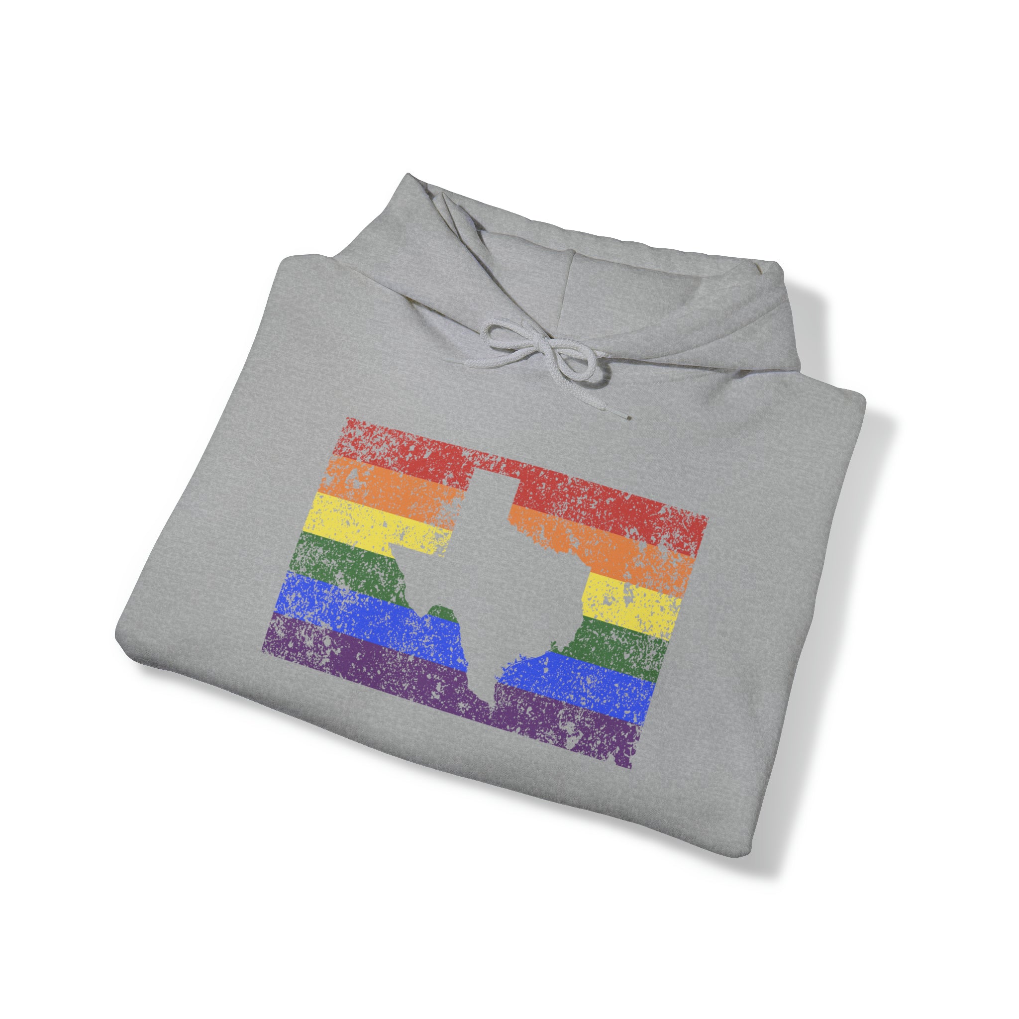 Texas Pride Flag Hoodie: Rainbow LGBTQ+ State Silhouette Distressed Hooded Sweatshirt