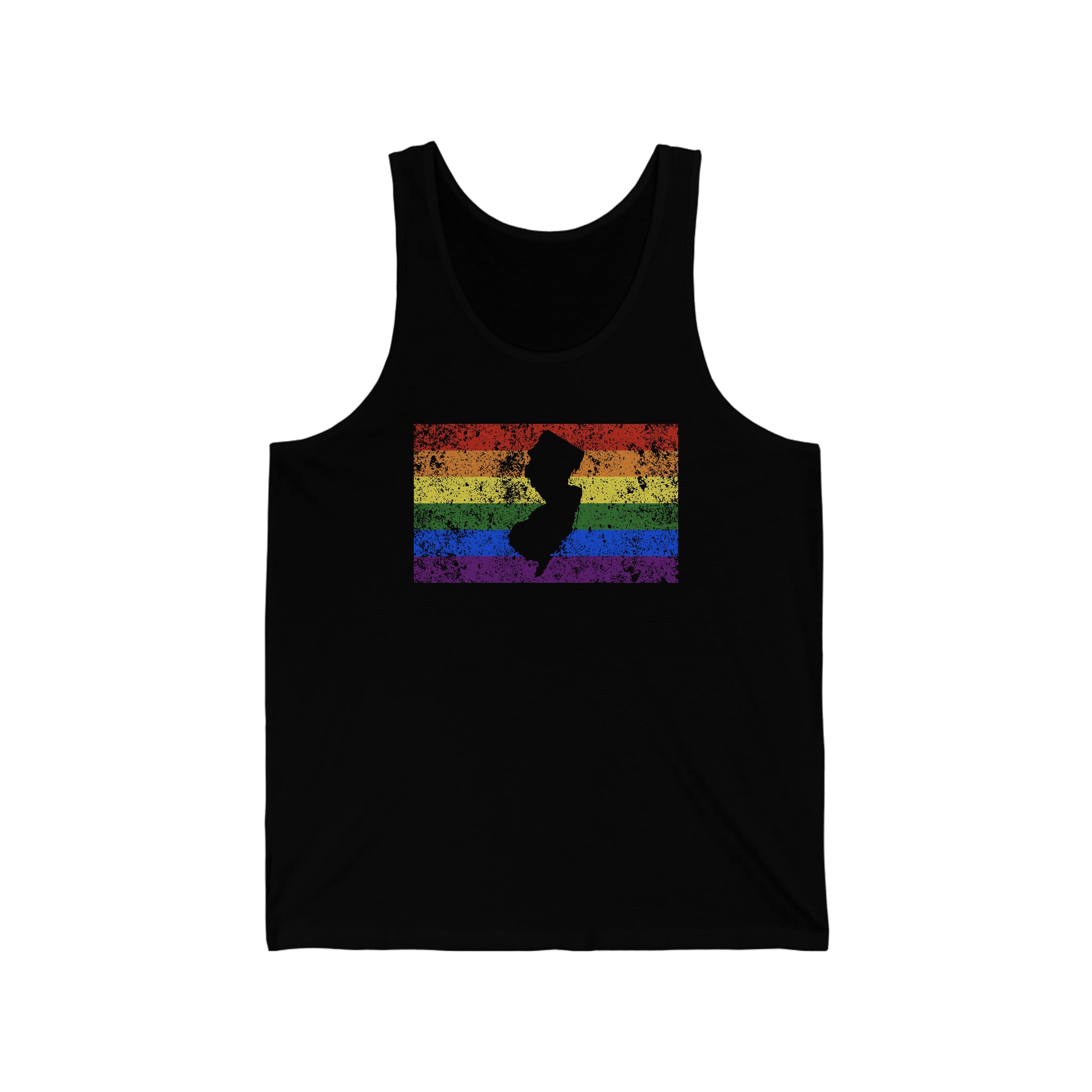 New Jersey Pride Flag Tank: Rainbow LGBTQ+ State Silhouette Distressed Tank-Top