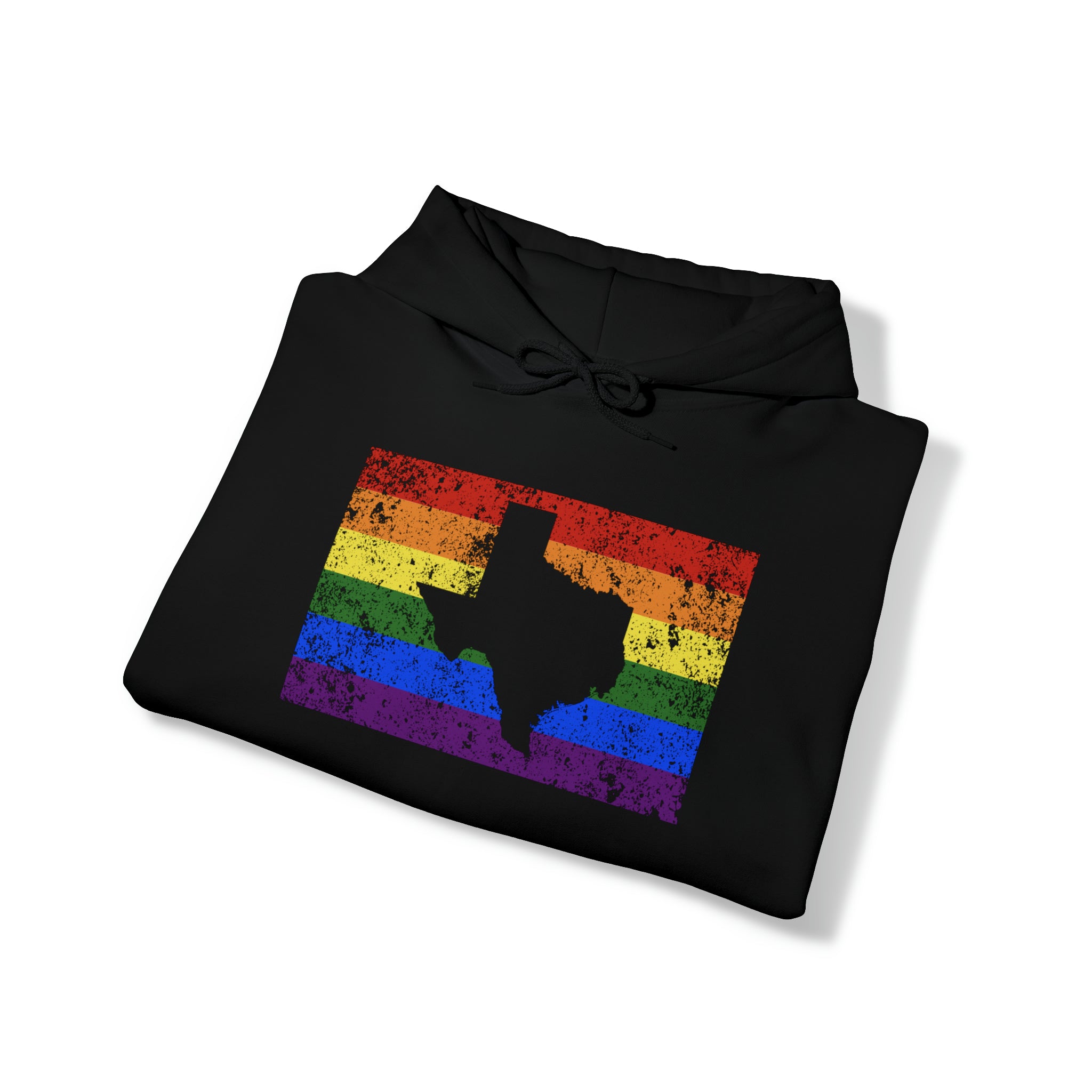 Texas Pride Flag Hoodie: Rainbow LGBTQ+ State Silhouette Distressed Hooded Sweatshirt