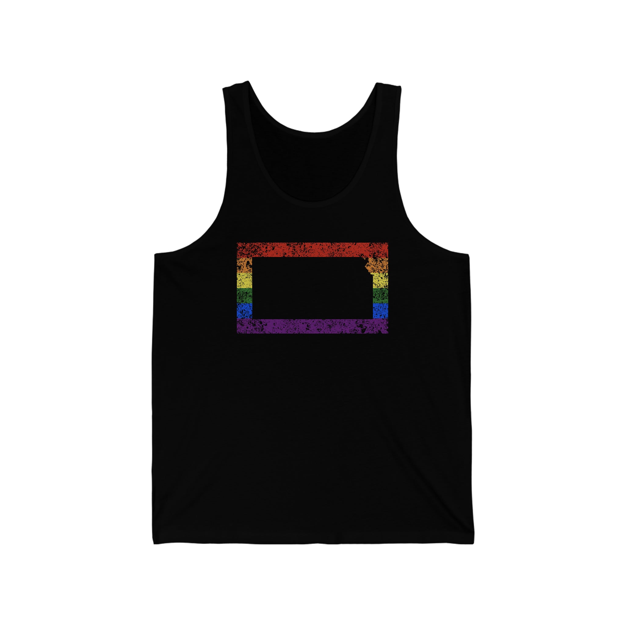 Kansas Pride Flag Tank: Rainbow LGBTQ+ State Silhouette Distressed Tank-Top