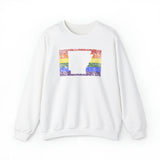 Arkansas Pride Flag Sweater: Rainbow LGBTQ+ State Silhouette Distressed Sweatshirt