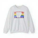 Arkansas Pride Flag Sweater: Rainbow LGBTQ+ State Silhouette Distressed Sweatshirt